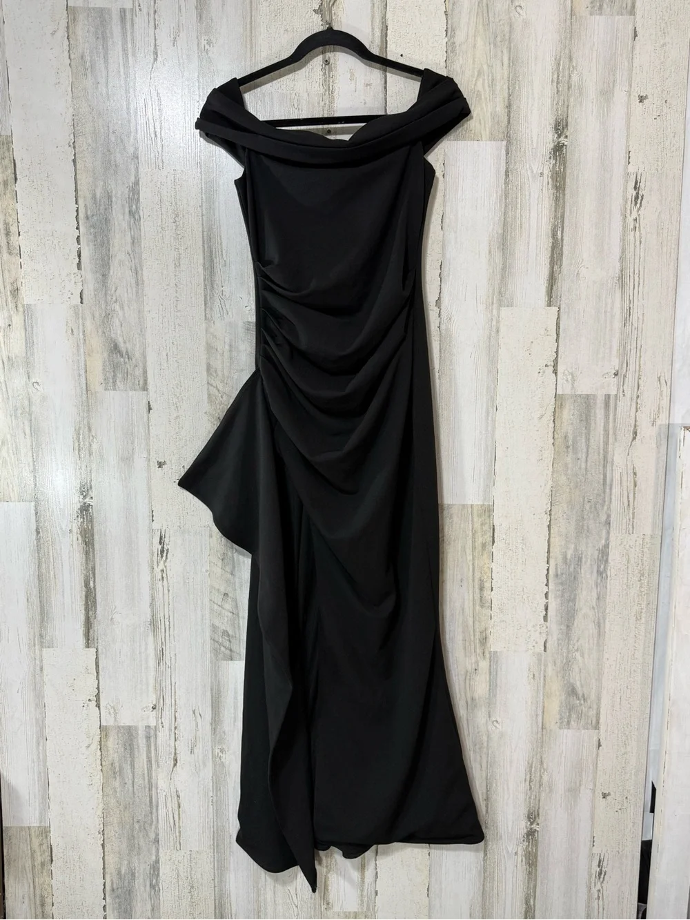 Babyboo Sexy Gown One-Shoulder Black Draped Evening Dress High Front Slit
